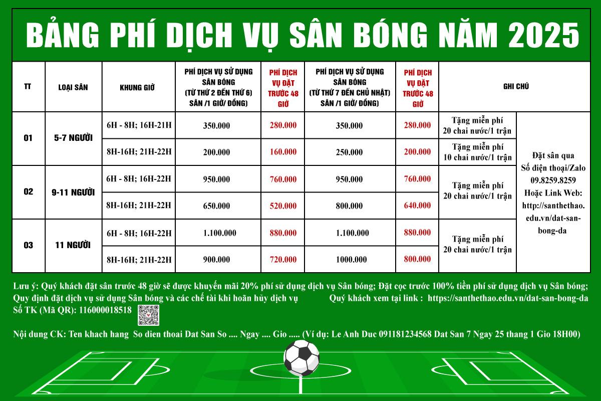 bang gia dich vu san bong