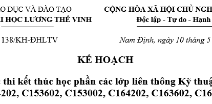 Thông báo về Kế hoạch thi kết thúc học phần các lớp K15.02 và K16.02 ngành Kỹ thuật xây dựng, trình độ đại học