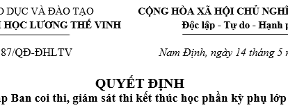 Thông báo về việc thành lập Ban coi thi, giám sát thi kết thúc học phần kỳ phụ lớp MAB1301, trình độ Thạc sĩ