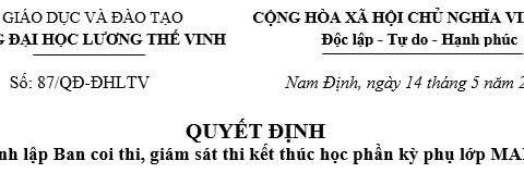 Thông báo về việc thành lập Ban coi thi, giám sát thi kết thúc học phần kỳ phụ lớp MAB1301, trình độ Thạc sĩ